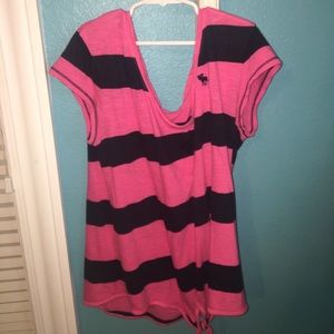 Pink and navy striped T-shirt